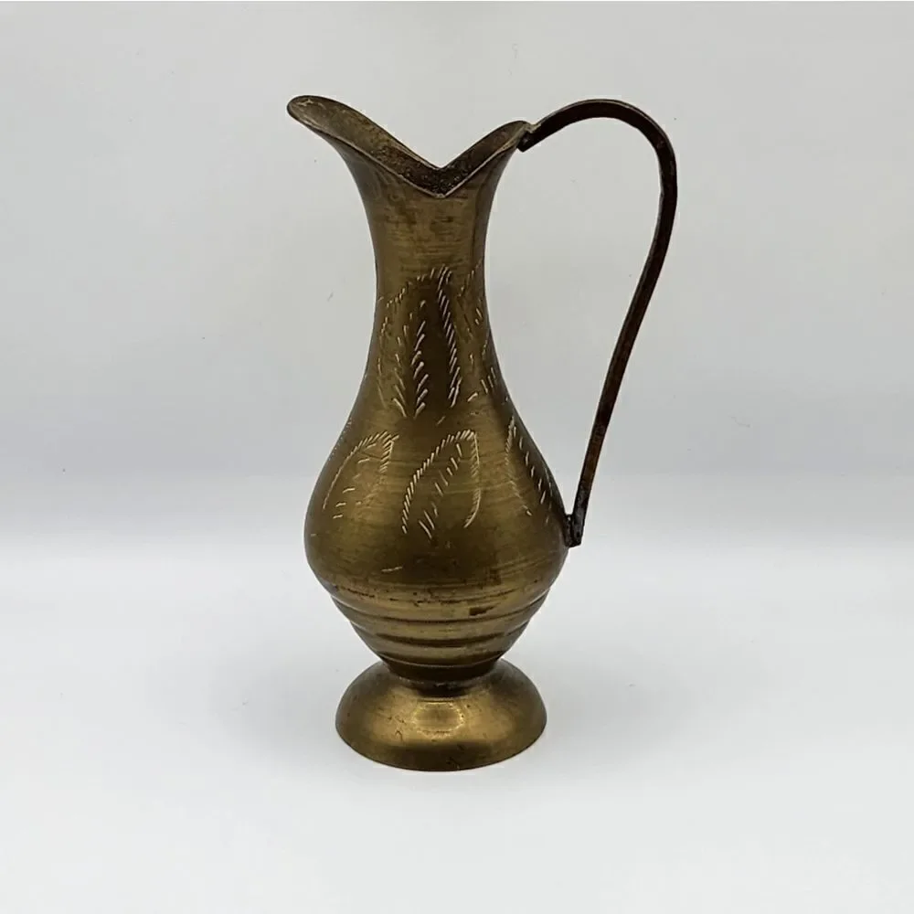 Vintage Brass Bud Vase India Hand Engraved  Design
